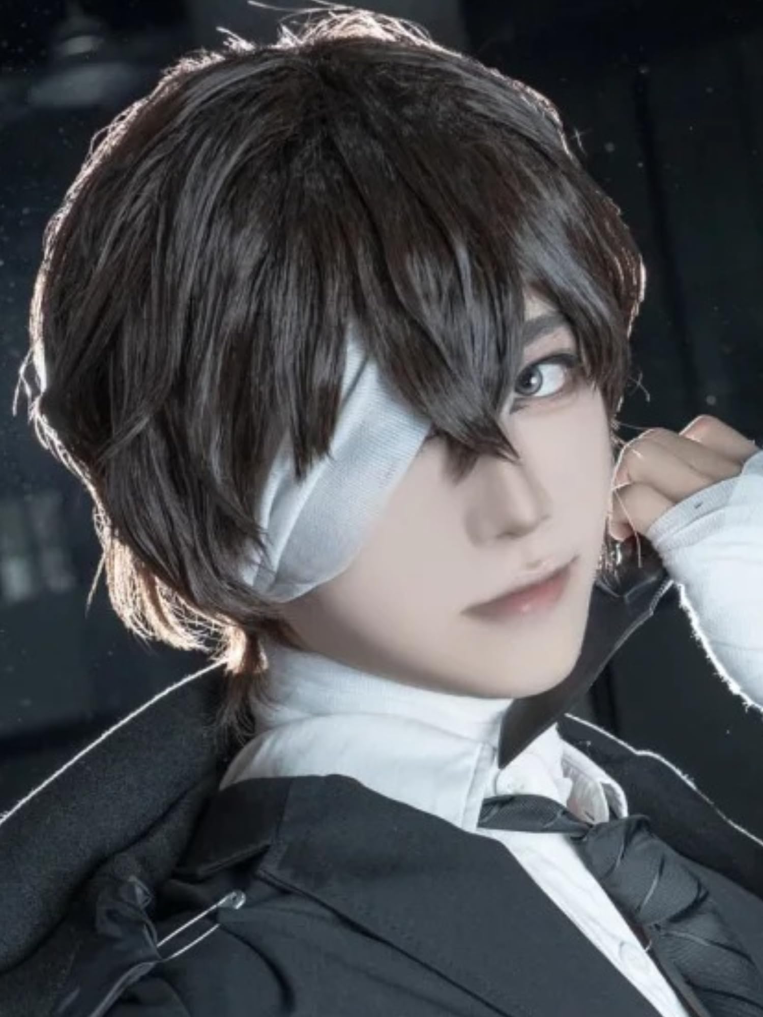 Photo 1 of Dazai Cosplay Wig Short Dark Brown Anime Wig Men's Synthetic Fiber Hair for Unisex Halloween Party