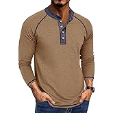 Mens Henley Shirts Long Sleeve Casual Classic Button T-Shirt Lightweight Stylish Pullover Tees Top