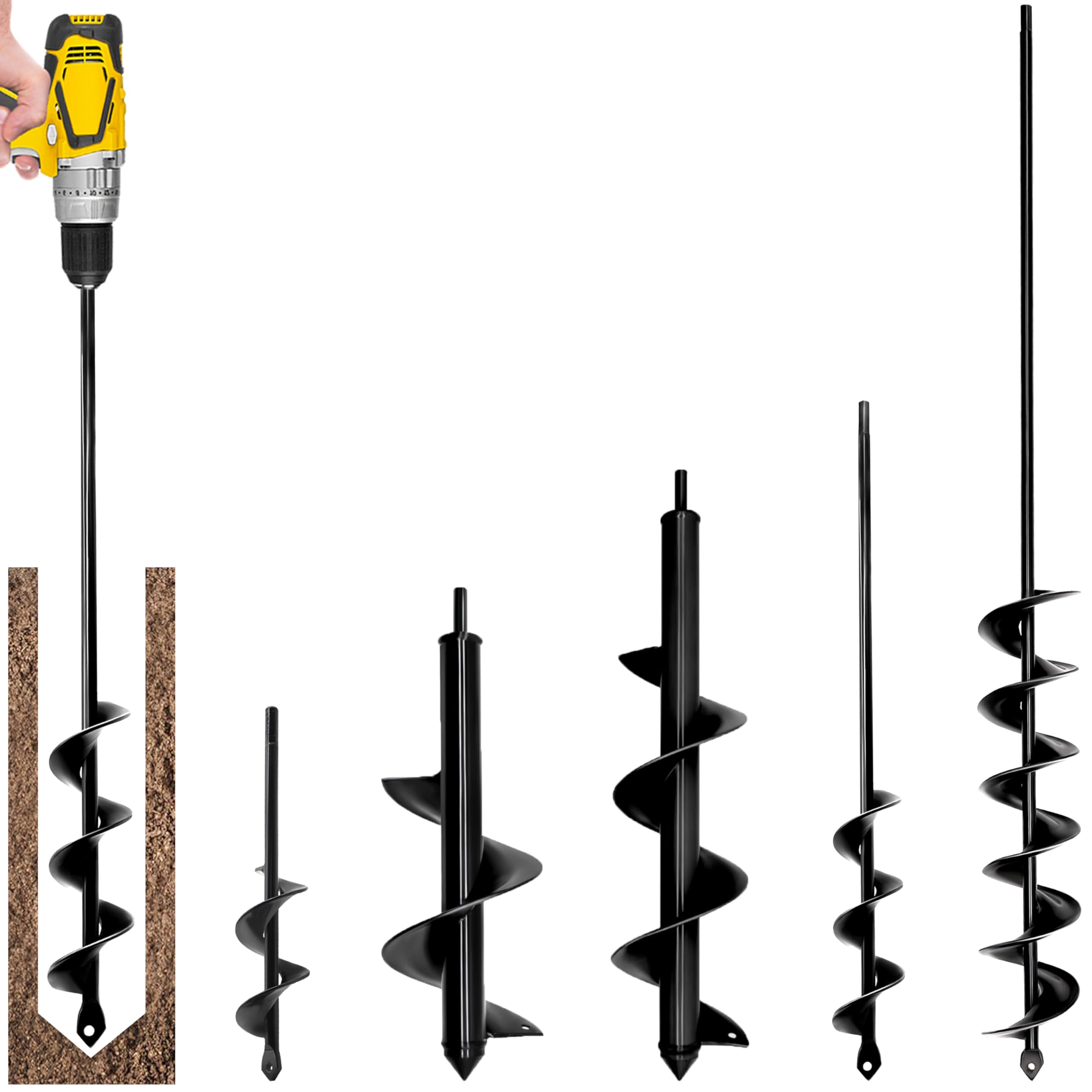 Photo 1 of SORANGEUN 5pcs Auger Drill Bit for Planting - Plant Auger for Cordless Drill - Bulb Planter Tool for Bulbs Planting&Holes Digging - 3/8" Hex Drive Drill