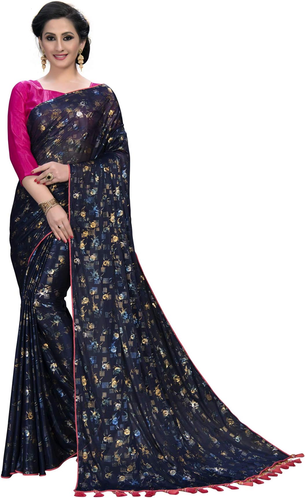 Pratham Blue Women's Silk Blend Saree With Blouse Piece (PB-5137_Blue)