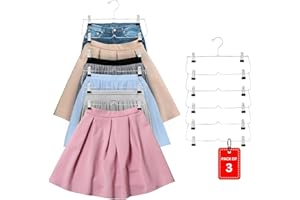 USTECH 6 Tier Skirt Hangers Closet Space Saver with Clips for Pants, Shorts, Skirts, Leggings - 3 Pack