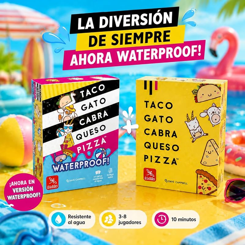 - Taco Gato Waterproof | Juegos De Mesa De 3 A 8 Jugadores | Juegos para Piscina Niños Y Adultos | Juego De Cartas para 8 Años O Más | Regalos para Niños Y Adultos