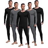 Patelai 5 Sets Men's Thermal Underwear Fleece Base Layer Set Winter Base Layer Cold Weather Top Bottom