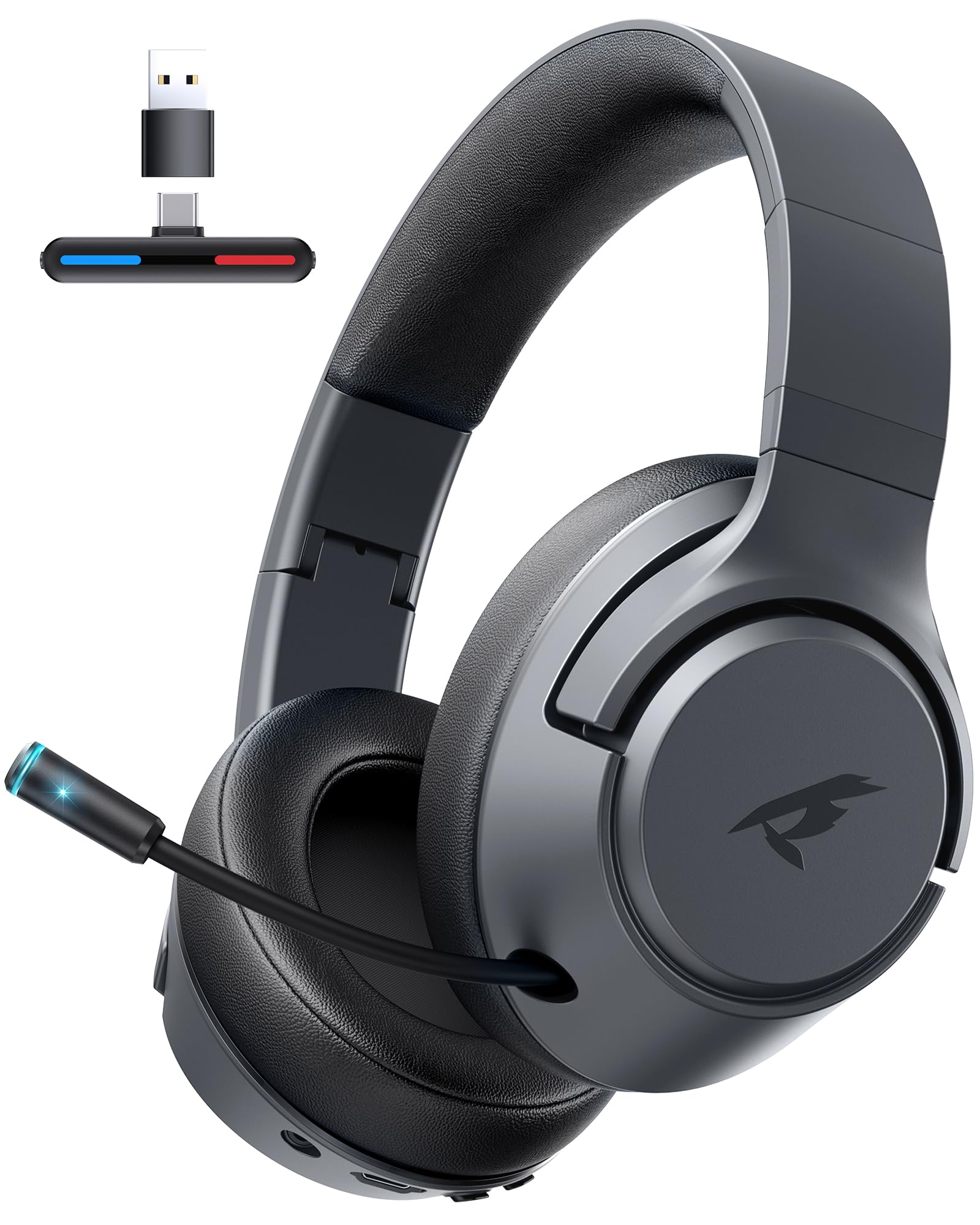 Photo 1 of Wireless Gaming Headset for Nintendo Switch?OLED?Lite,2.4Ghz USB & Type-C? Bluetooth 5.4 Gaming Headphones with Noise Cancelling Microphone, 40Hr Battery, for PS5, PS4, PC, Mac, Laptop, Grey