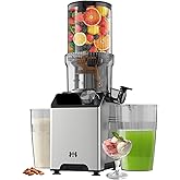 WHUTO Cold Press Juicer, Wide Feed Chute Juicer Machines, Stainless Steel Slow Masticating Juicers Easy to Clean, Vegetables & Fruits Juice Extractor, High Juice Yield, Gray Knob