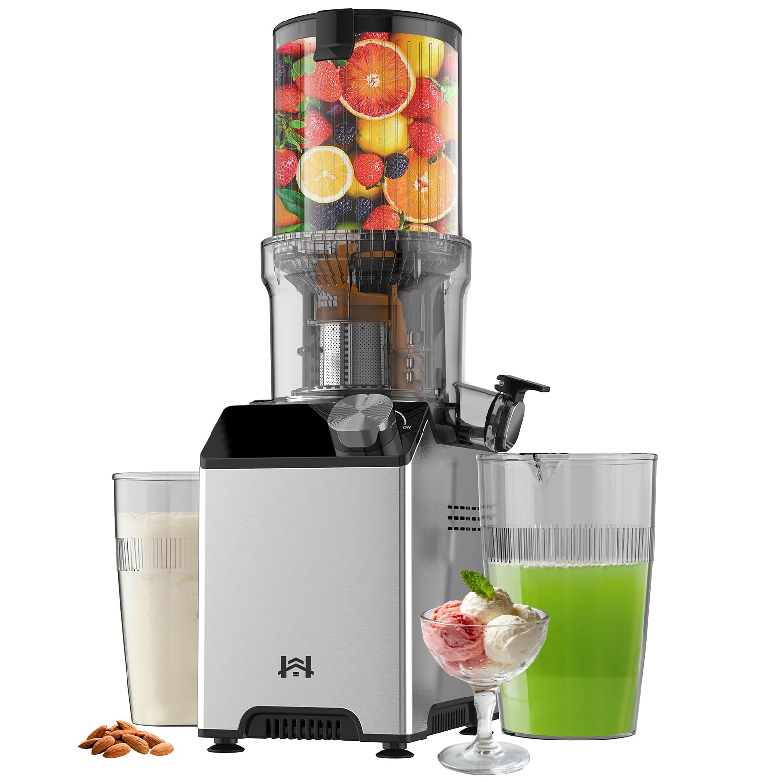 Photo 1 of WHUTO Cold Press Juicer, Wide Feed Chute Juicer Machines, Stainless Steel Slow Masticating Juicers Easy to Clean, Vegetables & Fruits Juice Extractor, High Juice Yield, Gray Knob