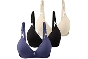 Gaexia Push Up Bra Pack of 3 Seamless Lace Wireless Comfort No Underwire Bras Everyday Adjustable Wire Free Breathable Bra