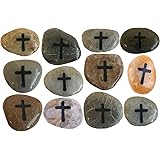 Holy Land Market Engraved Cross (not to) Worry Natural Stones (12 Stones Set- Large 2-3 Inches Each)