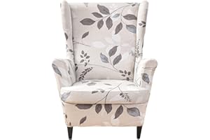 GOSTADY Wing Chair Slipcovers 2-Piece Stretch Wingback Chair Covers Sofa Wingback Armchair Slipcovers Non-Slip Furniture Protector Slipcover with Elastic Bottom for Living Room Bedroom (Color 02)