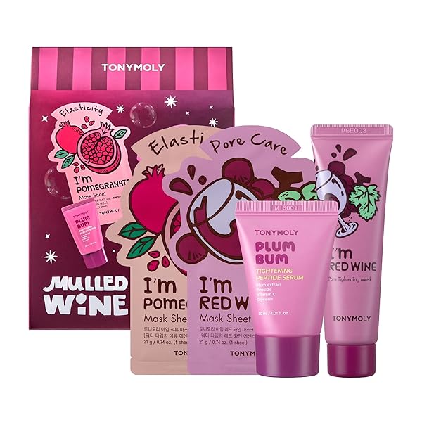 TONYMOLY MULLED WINE MASK & BODY SERUM SET – HOLIDAY SKINCARE GIFT, SECRET SANTA GIFT, OR WHITE ELEPHANT EXCHANGE IDEA, 4-PIECE HYDRATING & PORE REFINING SET