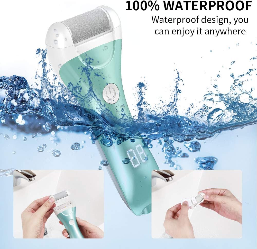 Electric Callus Remover, RUEOO Rechargeable Electronic Feet File Hard Skin Remover IPX7 Waterproof Pedicure Tool for Cracked Heels and Dead Skin, with 3 Coarse Roller Heads Foot Rasp: Health & Personal Care