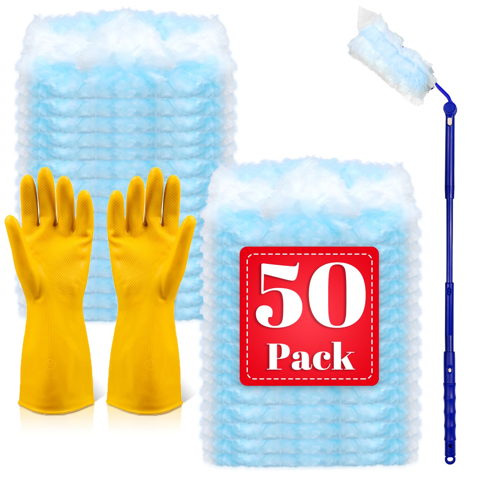 Photo 1 of 50 PCS Duster Refills with Extendable Folding Handle Compatible with Swiffer Duster Refill Static Dust Removal Brush Disposable Replacement Heads for Dusting Furniture Blinds Ceiling Fans (50)