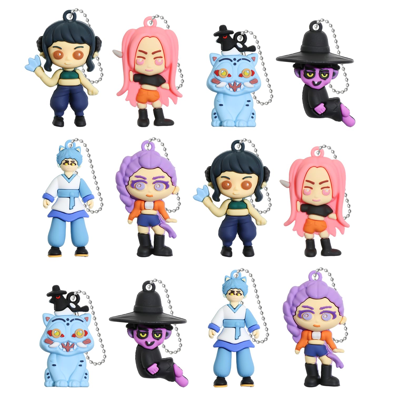 12Pcs K Pop Demon Hunters Action Figure,Demon Hunters Keychains Holder Car Key Ring Mobile Phone Bag Hanging,Unique Action Figures Decorations Gifts for Fans Office Room Figurine Decor