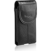 Hengwin Genuine Leather Cell Phone Holster for Belt Men, Vertical Phone Holder Belt Pouch Fits for iPhone 15 Pro Max 14 Pro Max 13 Pro Max Samsung Galaxy S24 Ultra Note9 Case with Belt Clip (Black)