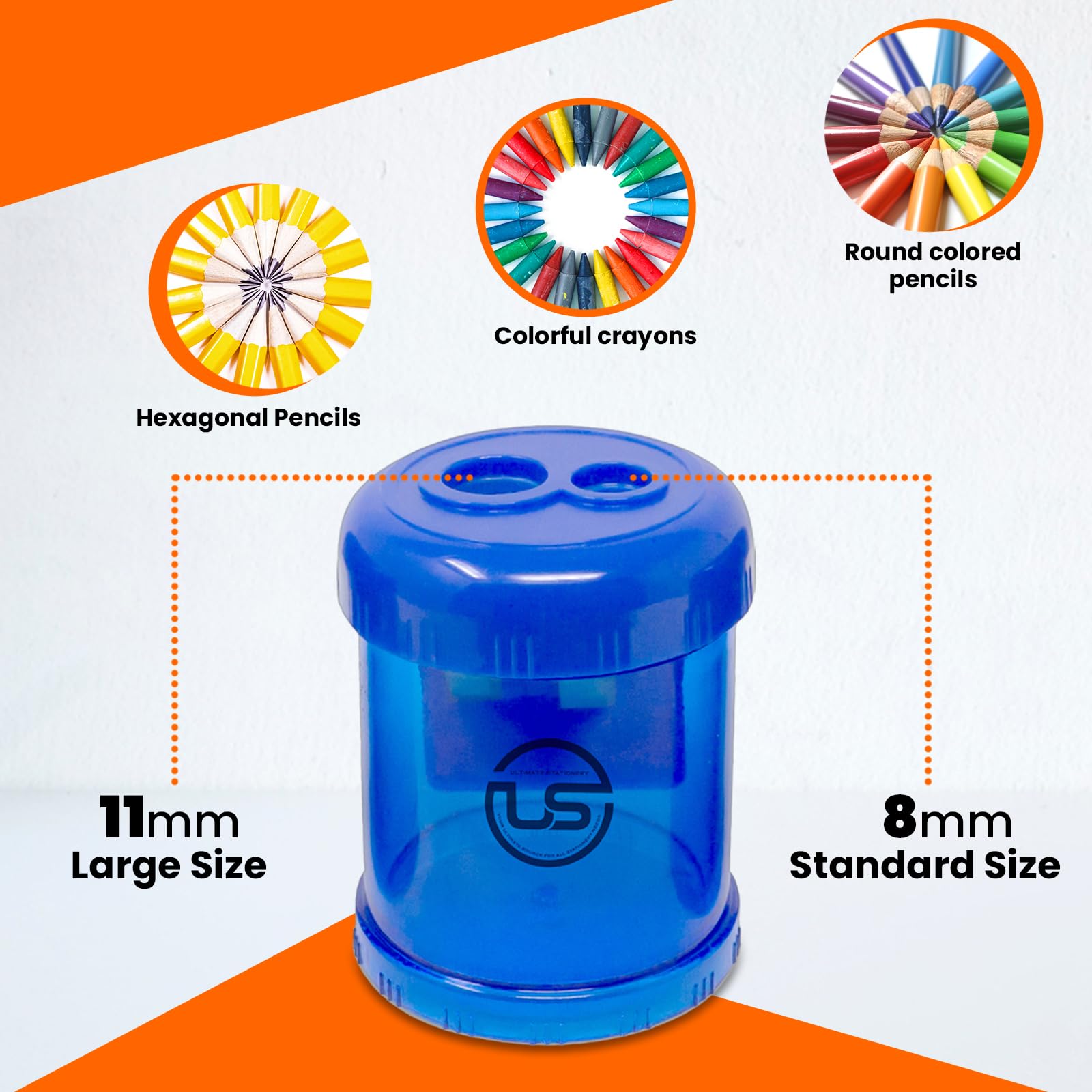 Pencil Sharpeners, 3 Pack Blue Dual Hole Sharpener with Receptacle Pencil Sharpener Manual Pencil Sharpeners for Regular and Oversized Pencils or Crayons