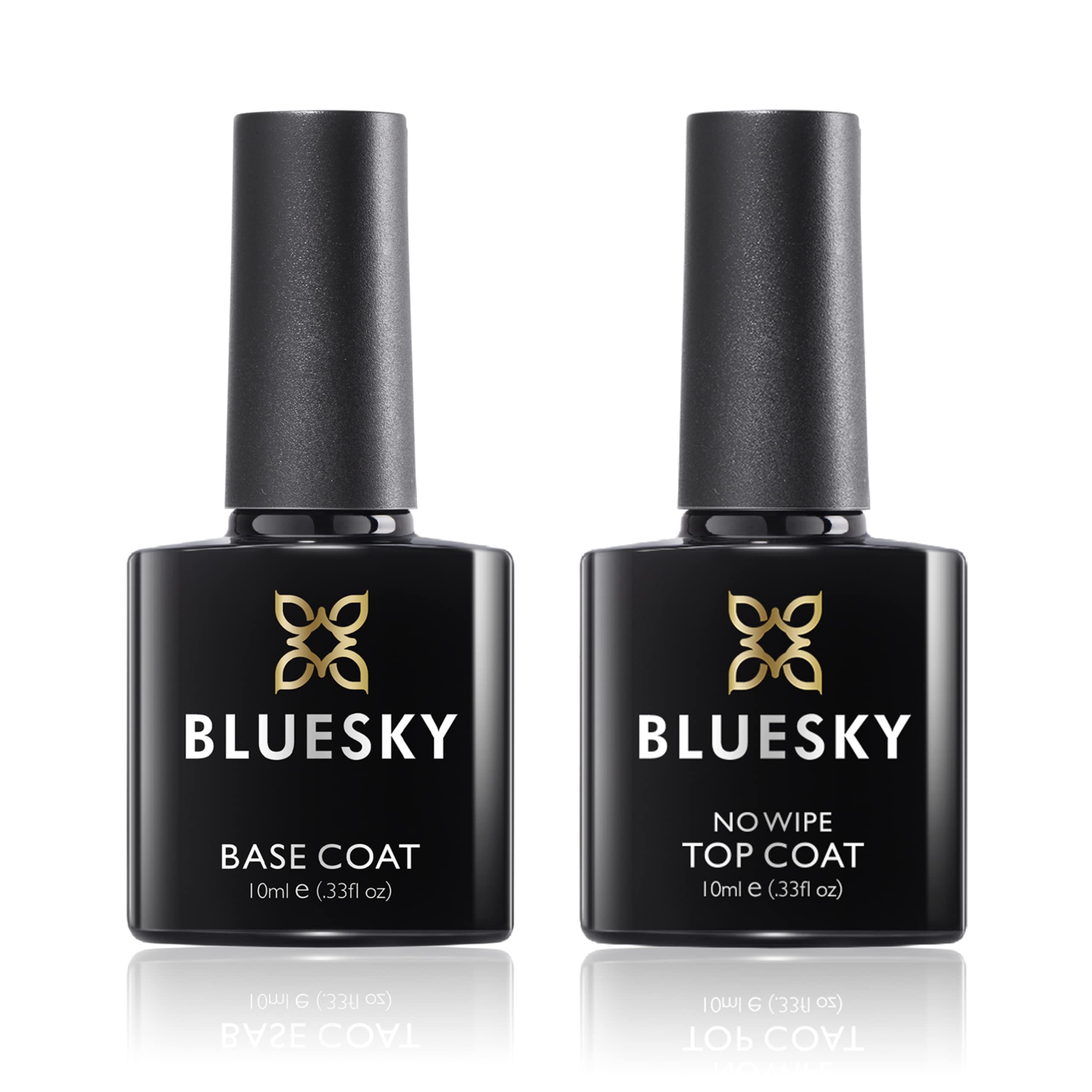 Bluesky Gel Nail Polishes, No Wipe Top Coat and Base Coat, Soak Off LED UV Gel Nail Polish Set, Long Lasting, Shiny, High Gloss Finish, Clear, 2 x 10ml Bottles