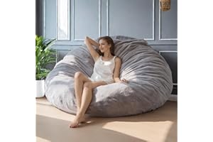 BYBYME 3 in 1 Bean Bag Chair, Convertible Chair Folds from Bean Bag to Lounger, High-Density Foam Filling, Faux Fur Big Sofa Bed, Giant Bean Bag Chair Bed for Adults