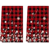 Artoid Mode Red Buffalo Plaid Snowflakes Christmas Kitchen Towels Dish Towels, 18x26 Inch Farmhouse Holiday Winter Decoration Cleaning Set of 2
