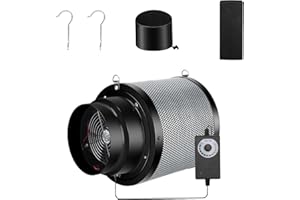 MELONFARM 6 inch Air Carbon Filter Smelliness Control with Australia Virgin Charcoal, Built-in 14cm Fan Low Nois and Speed Controller, Smelliness Scrubber for Inline Duct Fan, Grow Tent 6" x 8.3"