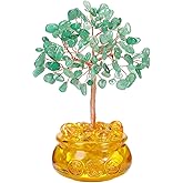 Jovivi Green Aventurine Healing Crystal Trees Glass Base, Feng Shui Crystal Bonsai Gemstone Money Tree for Home Office Desk Decor Spiritual Gift