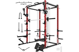 EONFITOMNI Eonfit E3 Smith Machine for Home Gym Equipment, Multi-Function Power Cage Squat Rack with Cable Crossover LAT Pulldown Pulley System All in One
