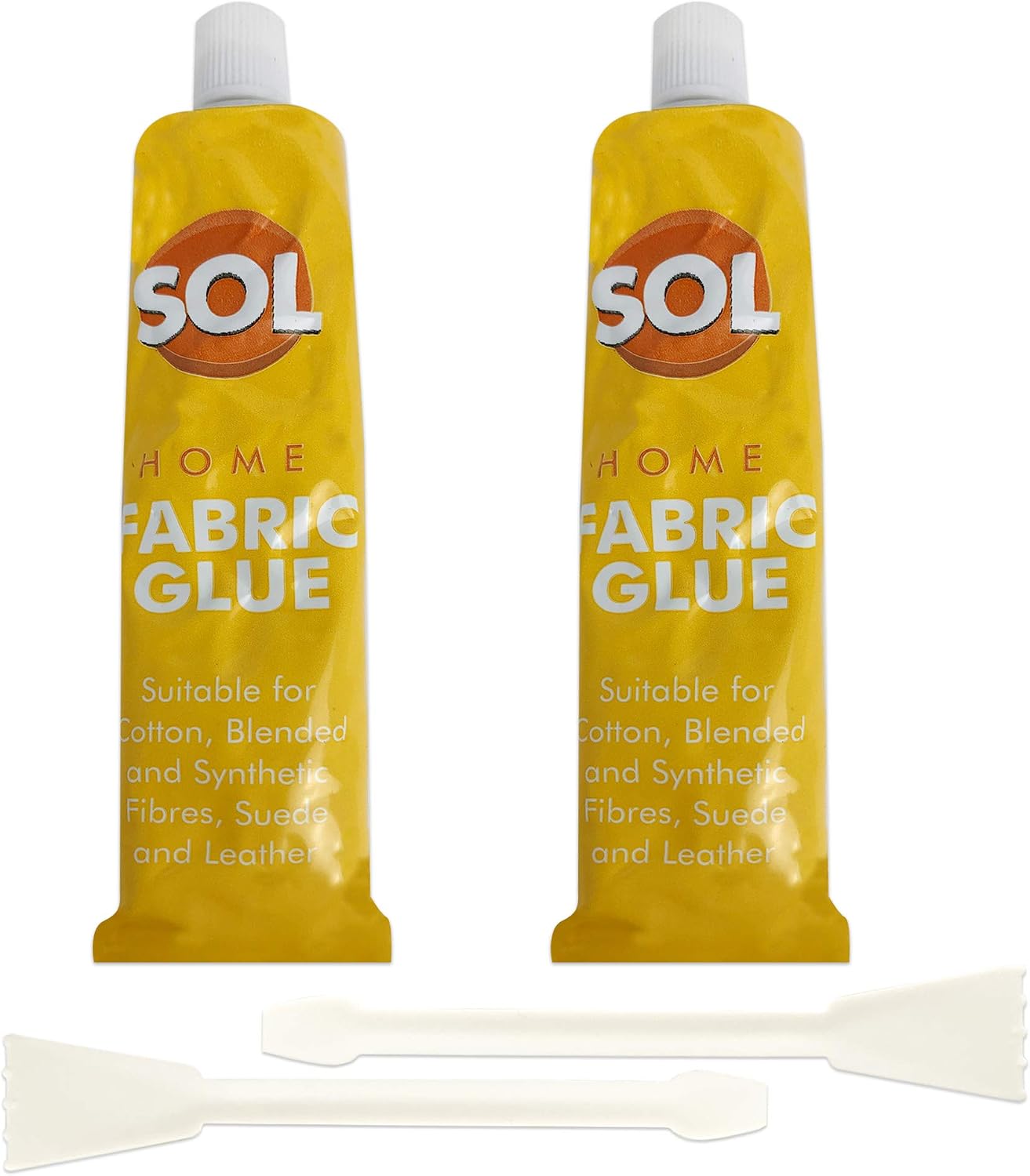 SOL 2pk x 50ml Fabric Glue Strong with Spreader & Tape Measure, Scout Badge Adhesive for Crafts Upholstery, Material, Textile
