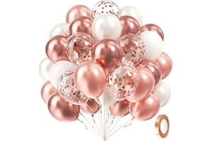 AWENZTECH 60pcs Rose Gold Balloons 12inch with Pearl White Rose Gold Confetti Balloons for Engagement Bridal Shower Wedding Birthday Party Decorations