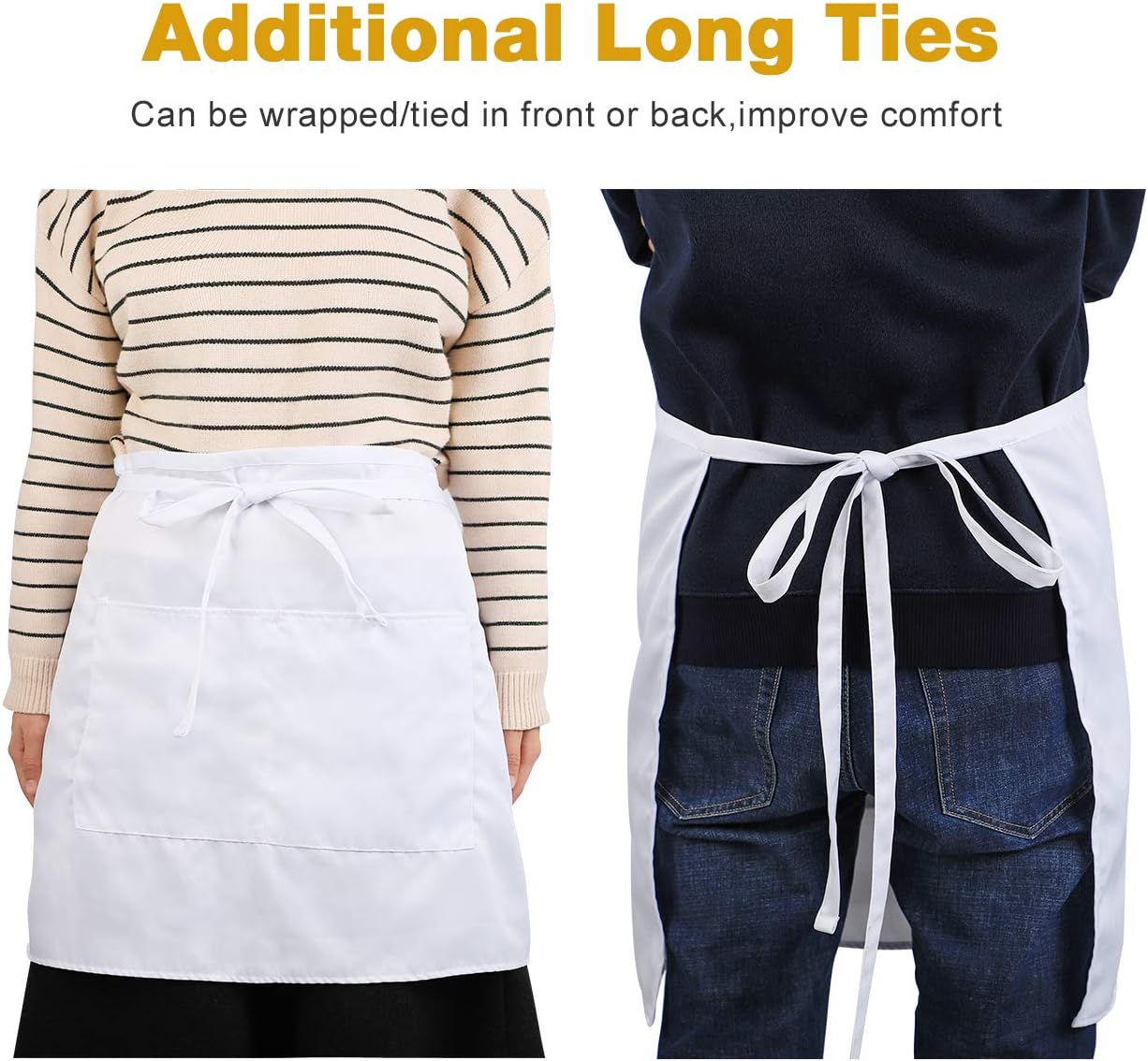 Syntus White 2 Pack 2 Pockets Water Drop Resistant Waitress Waist Apron, 19-inch: Kitchen & Dining