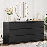 Angel Sar 59'' Black Dresser for Bedroom, Modern 6 Drawer Wood Dresser with Handle-Free Design & Thick Panel, Minimalist Stor