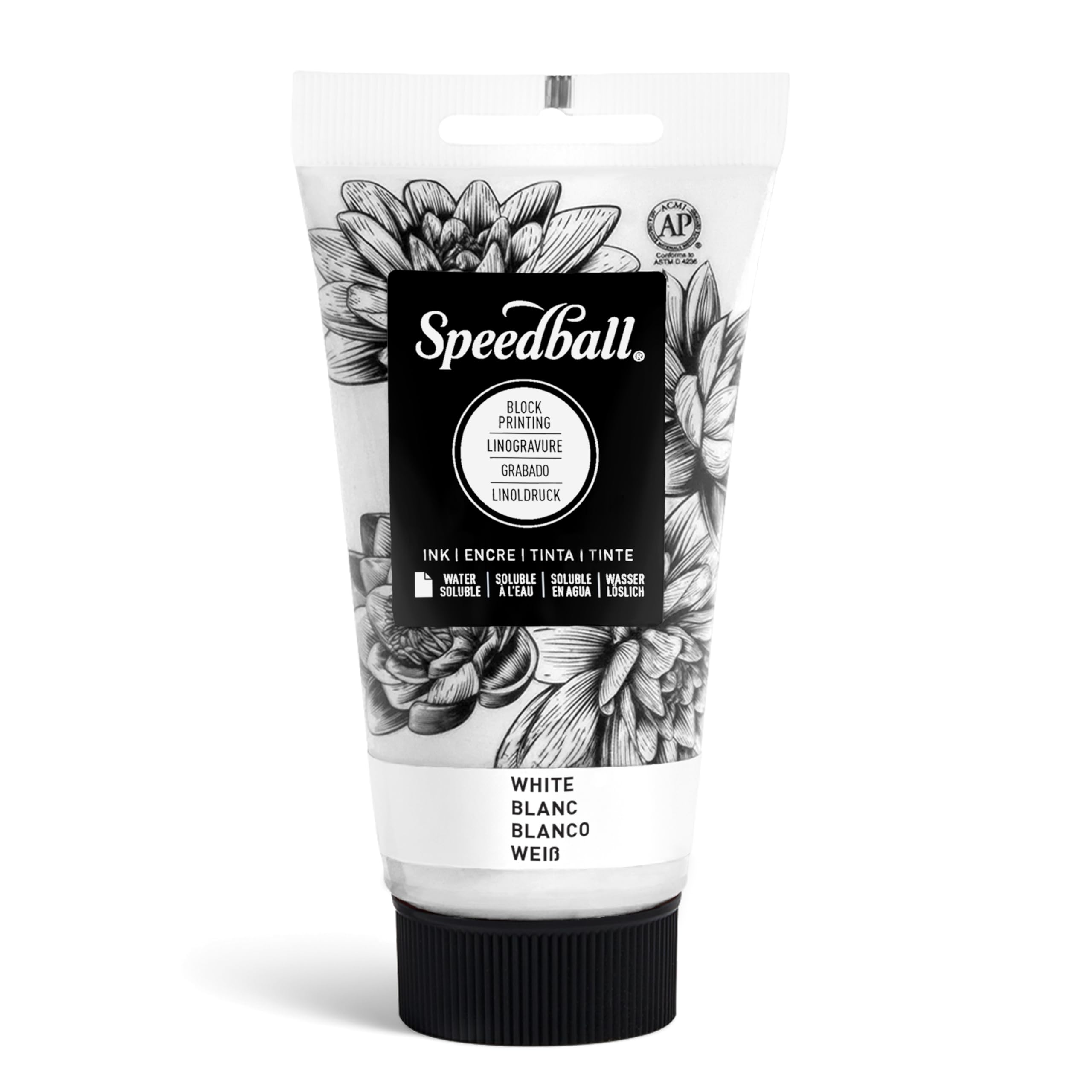 Speedball 75ml 2.5oz Water-Soluble Block Ink White, For Block Printing, Lino Printing, Screen Printing, For Artists Kit