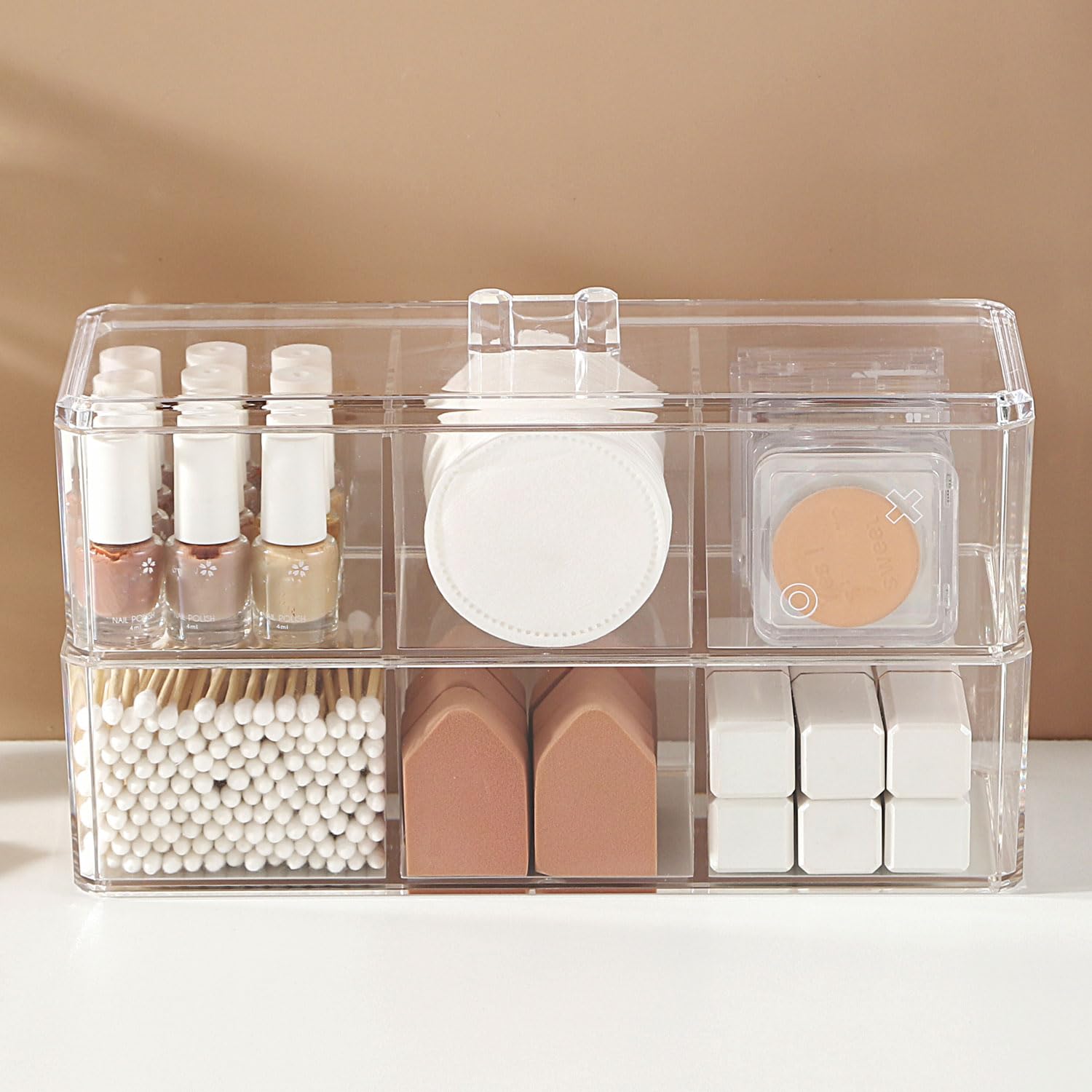 2 Tier 6 Slot Drawer Organizers Set, Makeup Organizer Trays, Acrylic Stackable Organiser Drawers Stackable Storage Drawers Cosmetic Caddy for Vanity Kitchen Cabinet Bathroom Makeup Office Accessories