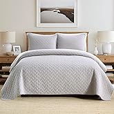 Wistown Cotton King Quilt Bedding Sets, 3 Pieces Reversible Lightweight Coverlets Comforters Bedspreads for All Seasons,Weave Stitching Pattern, Grey