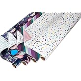 American Greetings 120 sq. ft. Reversible Wrapping Paper Bundle for Birthdays and All Occasions, Stripes, Balloons and Polka Dots (4 Rolls, 30 in. x 12 ft.)