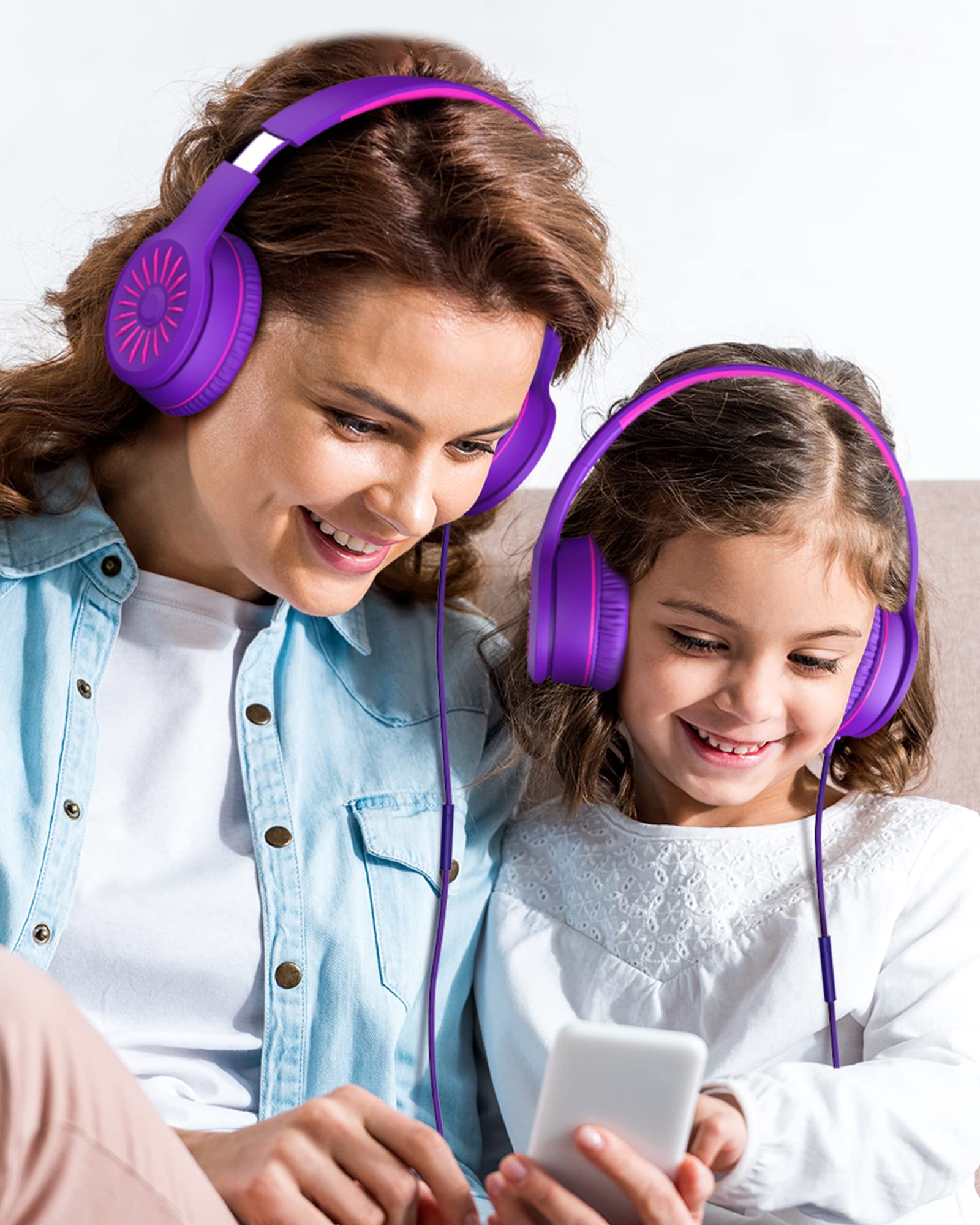 ELECDER i45 Headphones Wired, On-Ear Headphones with Microphone, Foldable Stereo Bass, 1.5M No-Tangle Cord, Portable 3.5MM Headset for School Kids Teens Smartphones Computer PC Tablet Travel, Purple