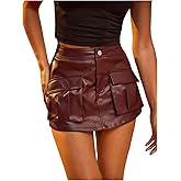 MakeMeChic Women's Leather Skirt Shorts Burgundy Flap Pocket Going Out Mini Skorts Valentines Day Outfit