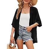 Chunoy Women Open Front Plus Size Beach Wear Cardigan Blouse TopChiffon Kimono Cover Up Black XX-Large