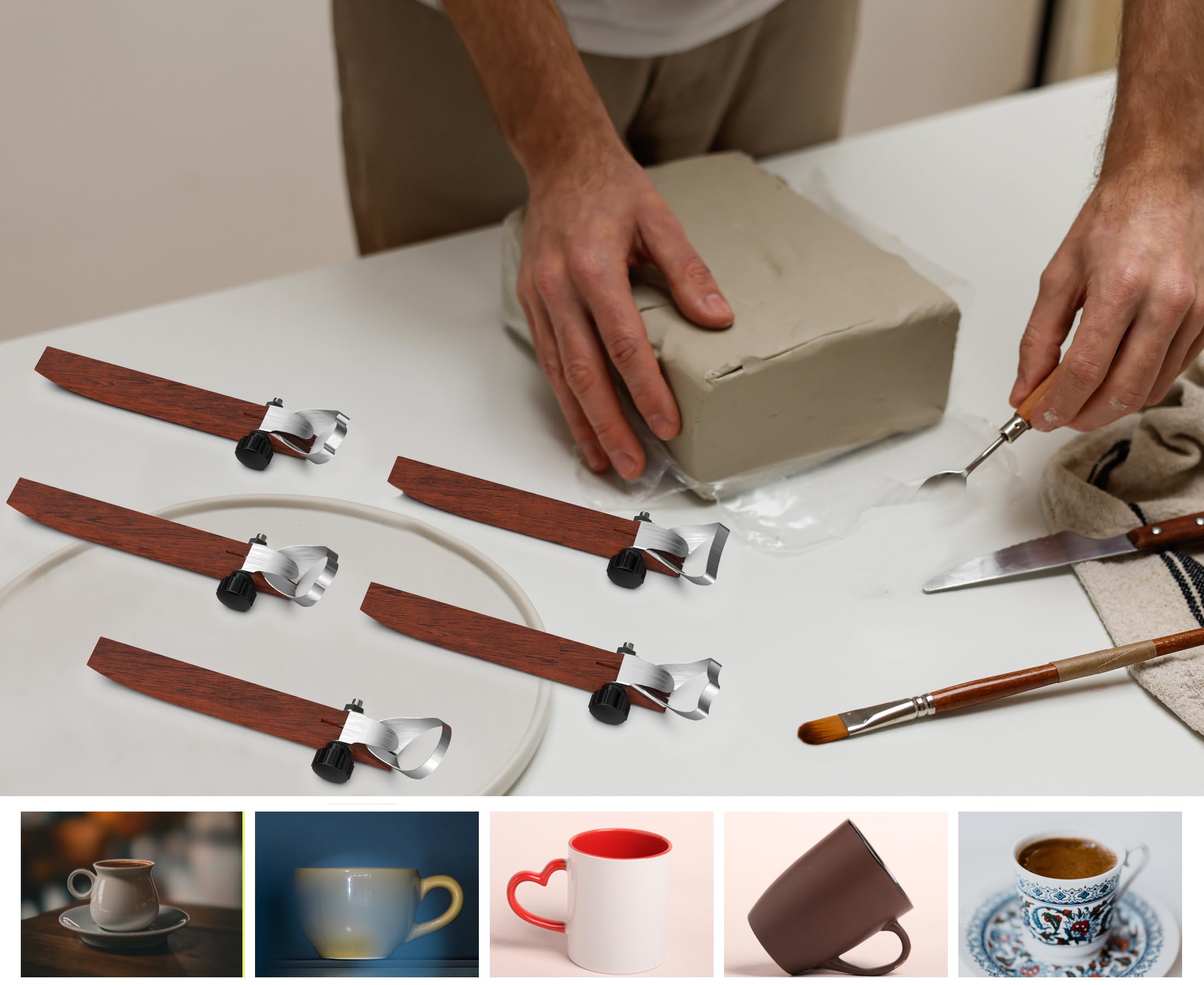 GEOCCI Pottery Handle Making Tool Sculpture Scraper Pottery Carving Tool Pottery Cup Handle Shape Tool for Tea Cup Mug Utensil Vase Handle Clay Cutters (5 PCS)