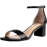 PIZZ ANNU Women's Low Block Chunky Heels Sandals Comfortable Open Toe Ankle Strap Party Dress Pump Shoes Strappy Buckle Heeled Sandal with 2 Inches Tall Thick Heel Design