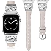TOYOUTHS Compatible with Apple Watch Bands Women 38/40/41/42mm Dressy Slim Leather Strap with Designer Celtic Interlock Knot Bracelet for iWatch Series 11 10 9 8 7 6 5 4 SE 3 2 1, Starlight/Silver