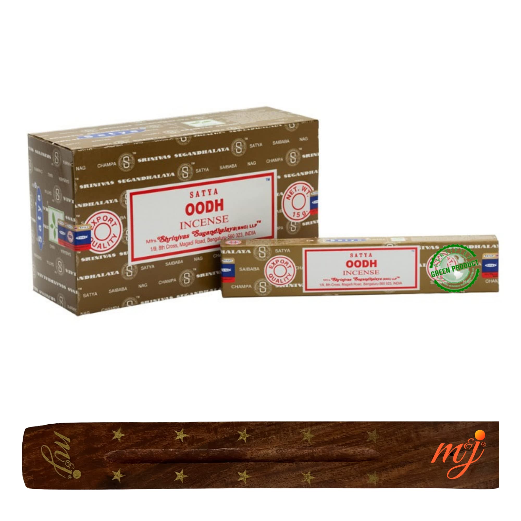 Original Satya Nag Champa Oodh Incense Sticks | with M&J incense sticks holder | Full Box | for Aromatherapy, Spa, Yoga, Weddings, Meditation, Healing, Positivity and Relaxation