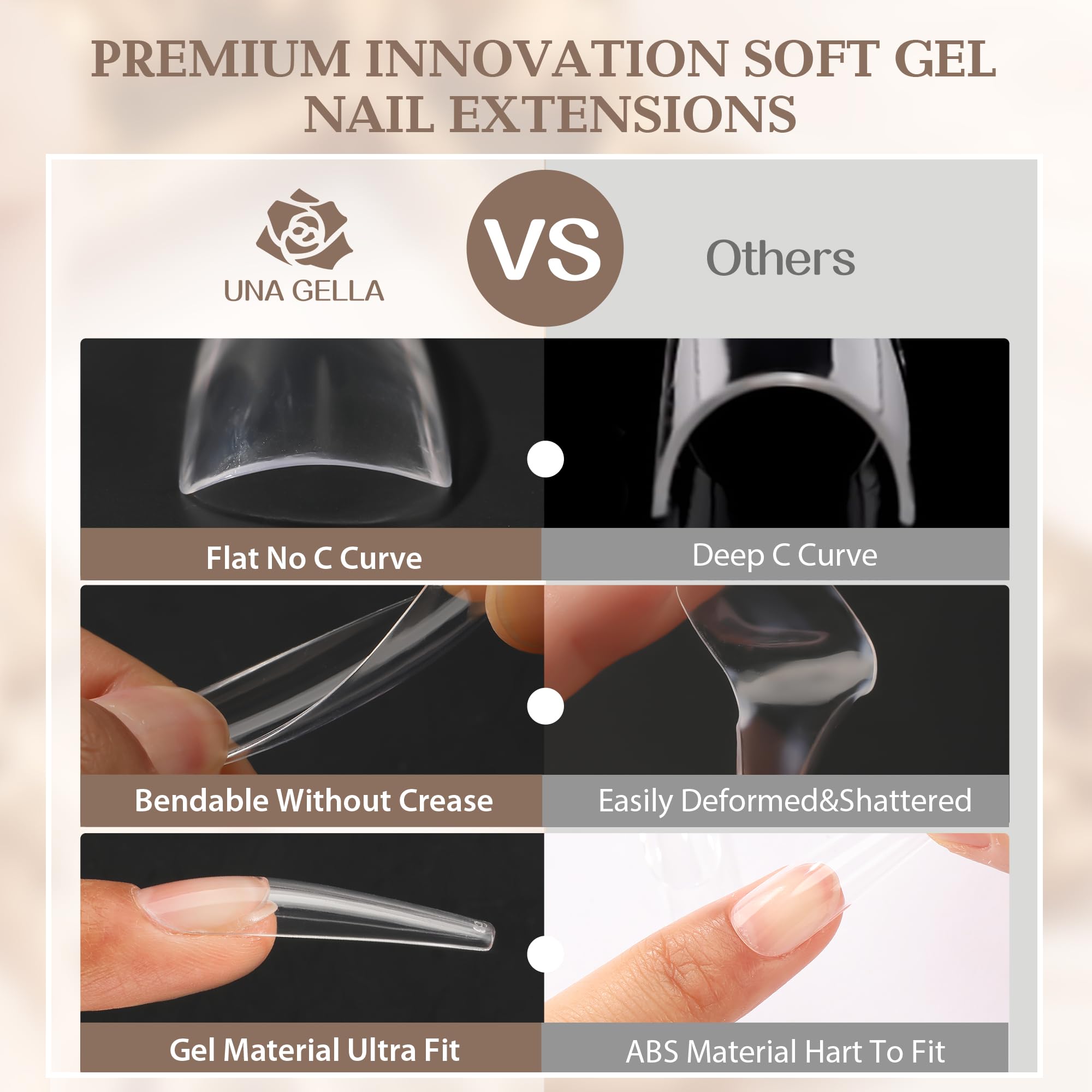 UNA GELLA Coffin Nails Tips Soft Gel Extra Long 216pcs XXL Full Nails Tips Coffin Shape Press On Nails No C Curve Full Cover Ballerina Nail Tip Full Clear False Fake Acrylic Nails with Case - Image 5