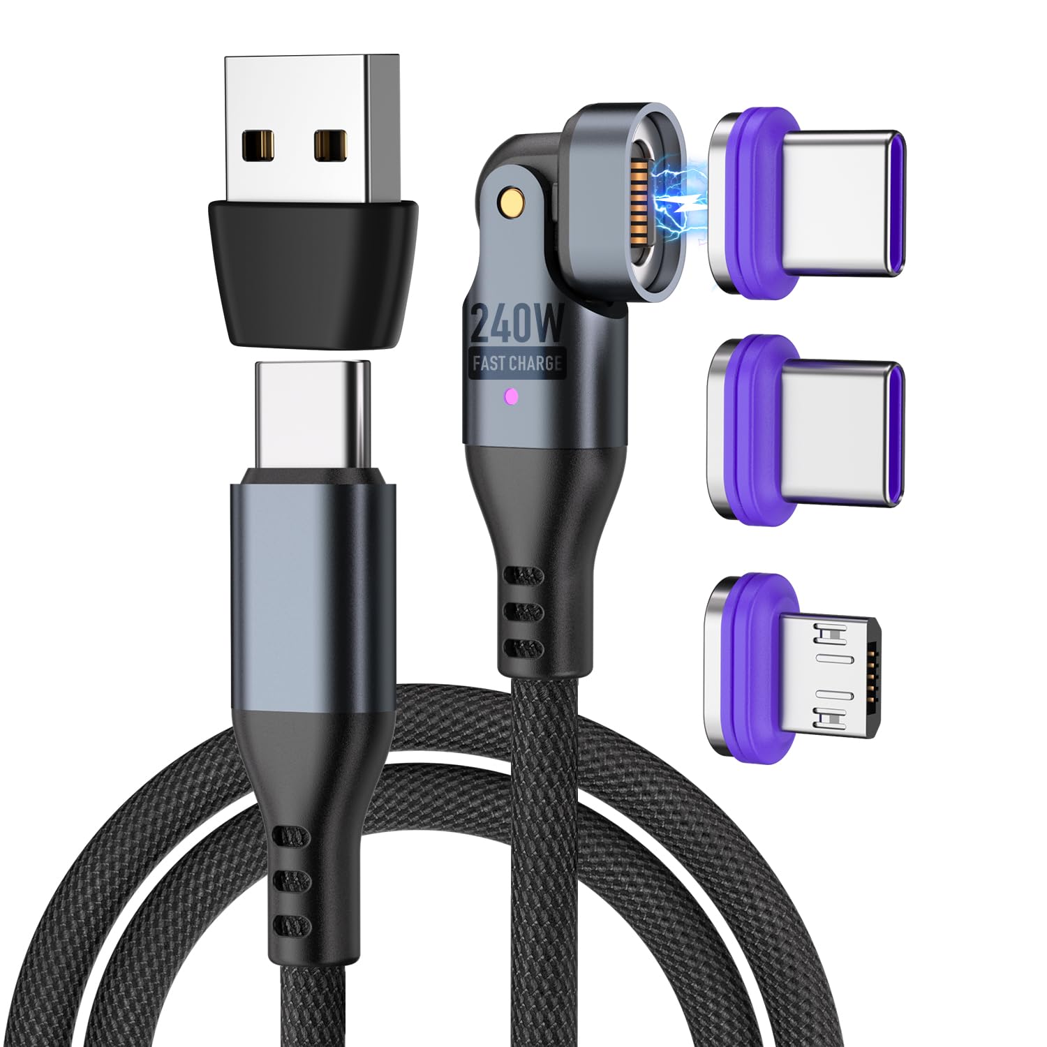 Photo 1 of Bojianxin 240W Magnetic Charging Cable ?180°Rotating USBC to USB C Magnetic Data Cable ?Micro USB Magnetic Phone Fast Charger Cable Data Transfer for Laptop/Tablet/Smart Phone (6ft)