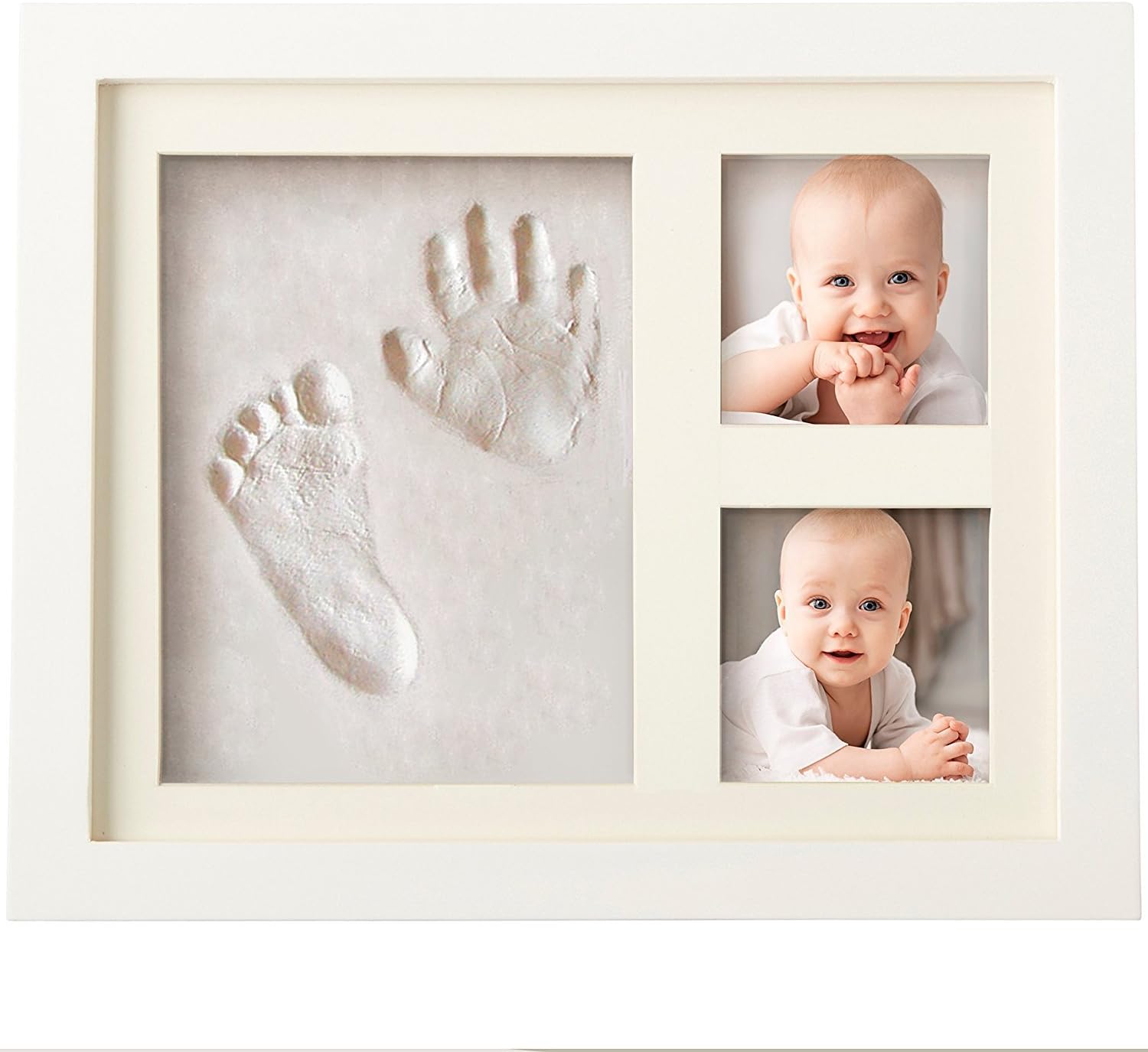 Veahma Baby Quality Clay Imprint Kit! White Wood Picture Frame|(Ivory) Mat|Non-Toxic Clay|Hand/Foot Print Kit|Neat Baby Shower Gift for New Born Baby, Boy, Girl, Pet, Parents! Newest NO Mold Version!
