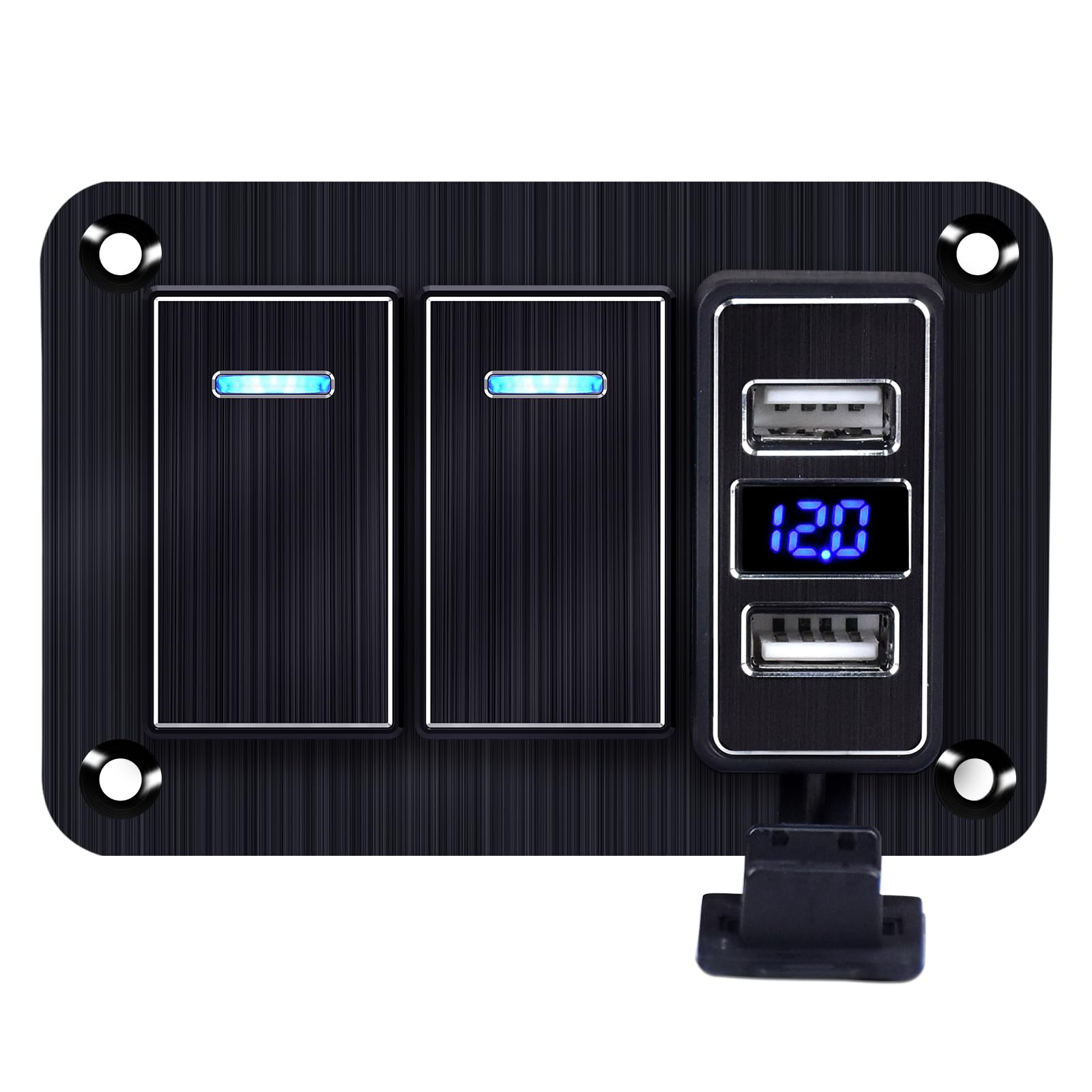 Photo 1 of 2 Gang Aluminum Rocker Switch Panel with 4.8 Amp Dual USB Charger Voltmeter Waterproof 12V 24V DC Rocker Switch with Night Glow Stickers for Cars Trucks Boats RVs