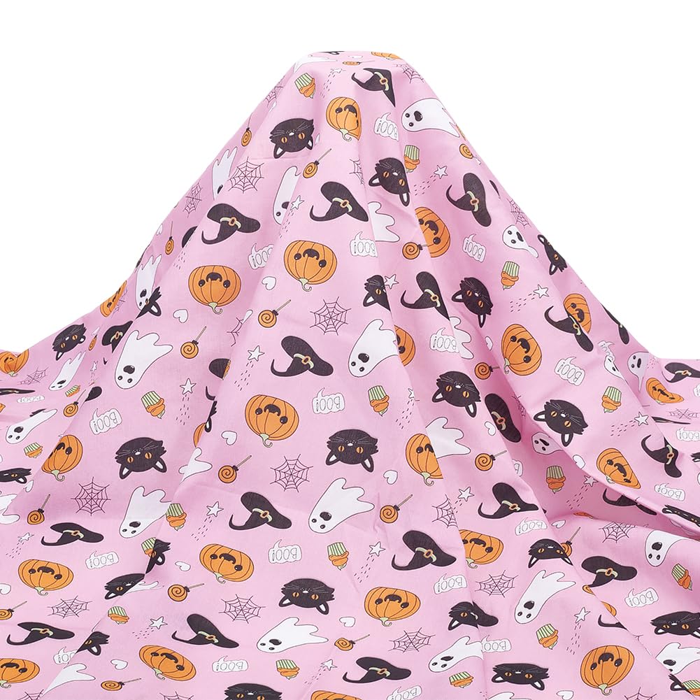 PH PandaHall Pink Ghost Fabric Pumpkin Printed Fabric Wizard Hat Decorative Fabric Cotton Fabric for Halloween Decor Upholstery and Home Accents Sewing and DIY Crafts 145x50 cm