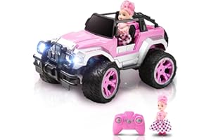 Carox Remote Control Car for Girls, 160 mins Pink RC Car with Doll and Sticker, 1:16 Scale RC Convertible Truck with Rechargeable Batteries, Birthday for Ages 4-12 Years Girls (Pink)