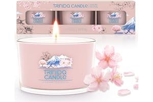 TRINIDa Candles Cherry Blossom Scented, 3 Pack Sakura Amber Musk Candles for Home Scented, Small Pink Candle, Aromatherapy Soy Wax Glass Jar Candle