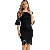 Allegra K Lace Sheath Dress for Women's Boat Neck Bell Sleeve Vintage Cocktail Dress