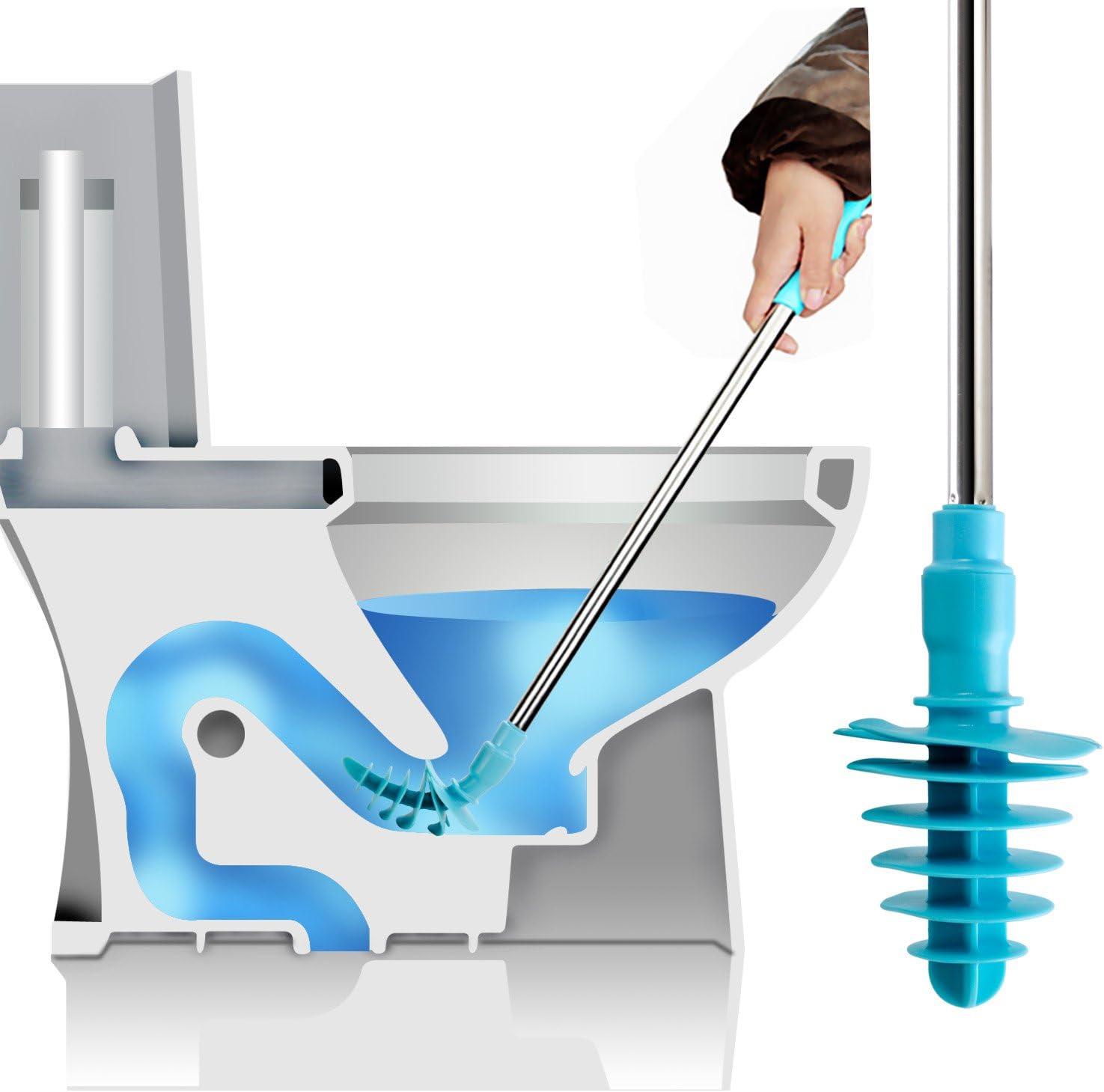 Samshow Toilet Plunger, Toilet Dredge Designed All -Type, Power Cleaned Toilet Pipe, Patented, Environmentally Friendly, Stainless Steel Handle with Wall Hook