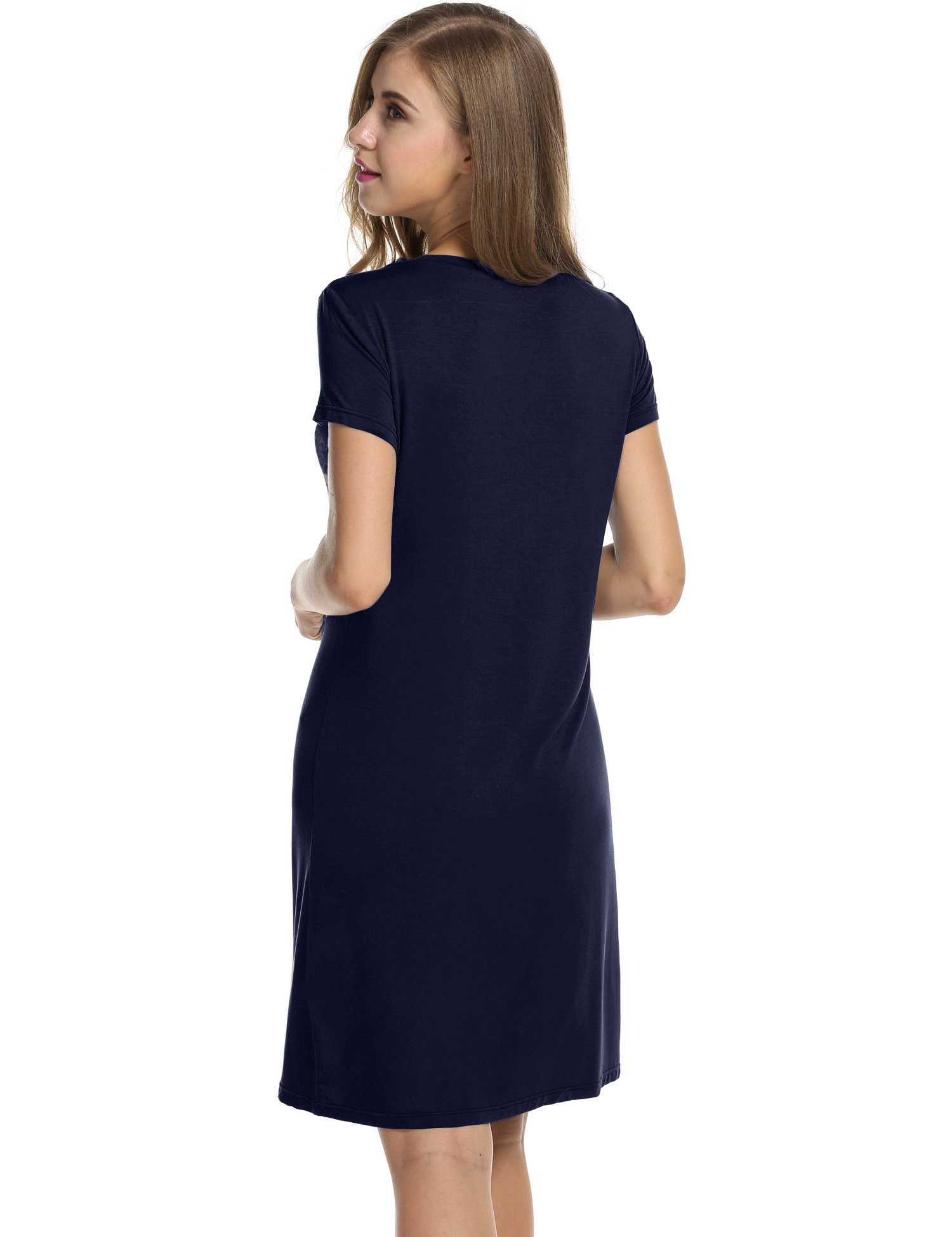 L\'amore Womens Nightwear Cotton/ Satin Loungewear Short Sleeve Nightshirt